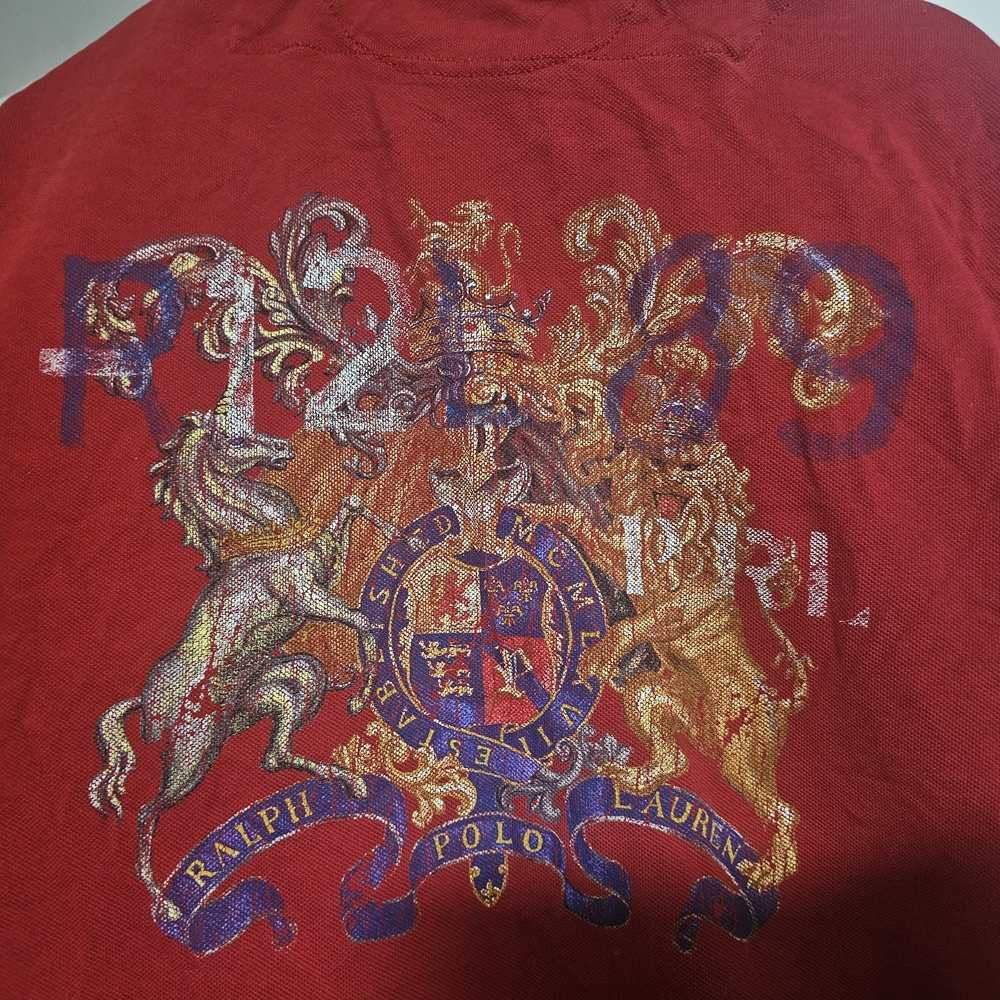 Vintage Polo Ralph Lauren Shirt Red XXL Custom Fit Distressed Naval RARE $60obo